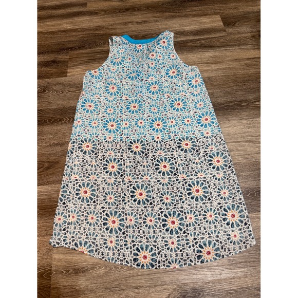 Charlie Jade Mini Dress XS Blue Geometric Mosaic 100% Silk Shift Boho Beach - Picture 8 of 9